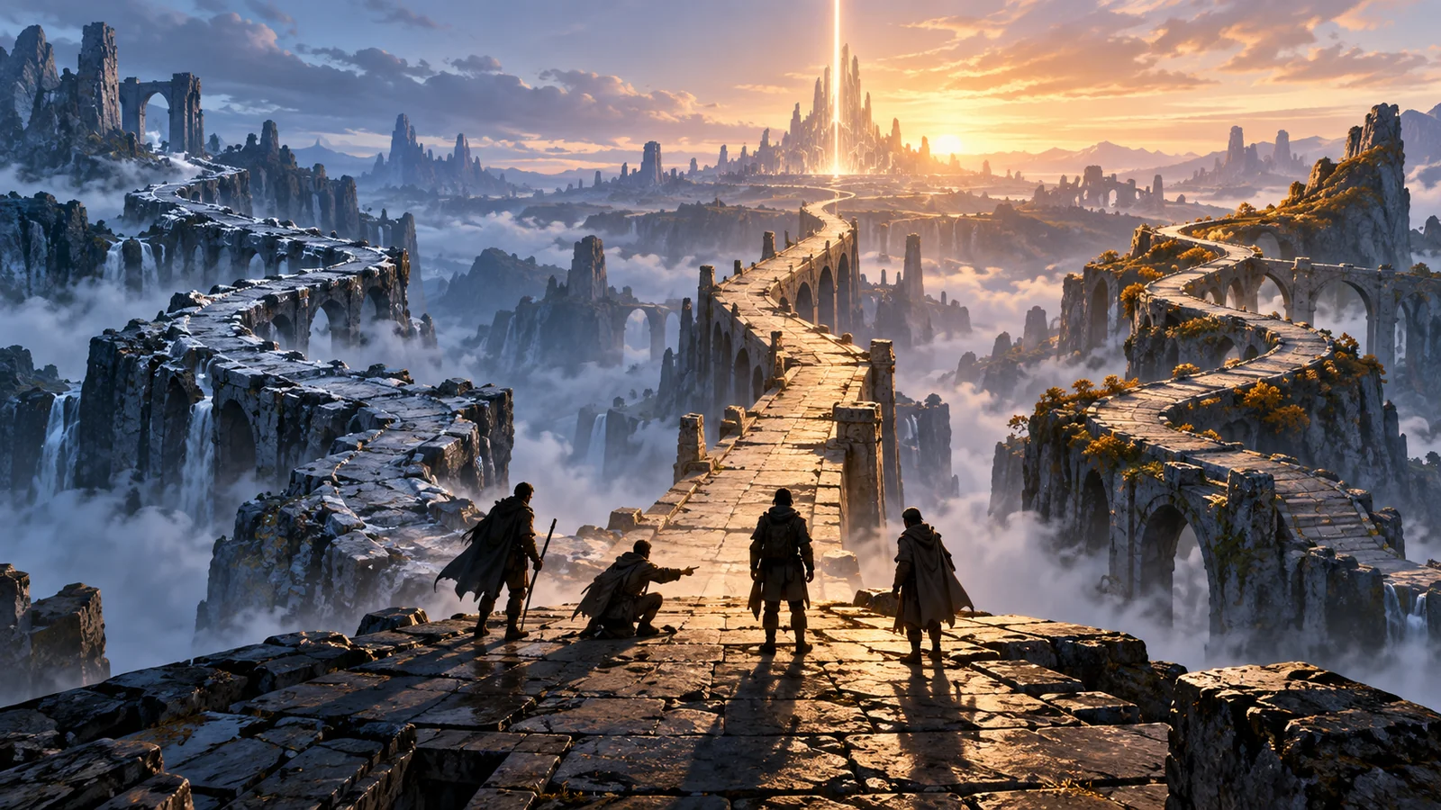 Original conceptual artwork of three paths converging on one destination