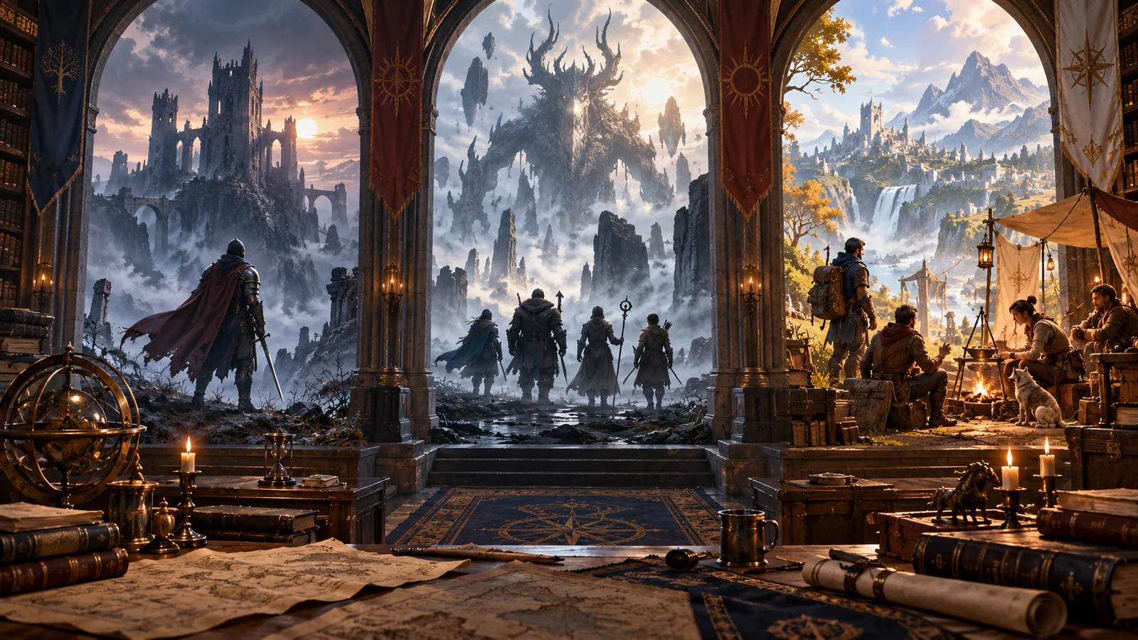Original conceptual artwork showing three different fantasy adventure paths