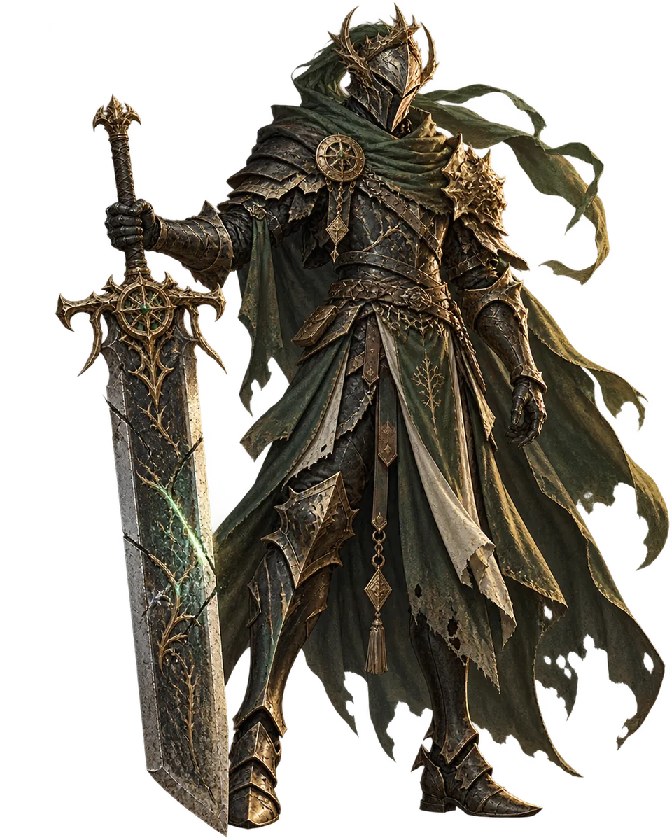 Original non-canonical illustration of an anonymous dark-fantasy frontline warrior