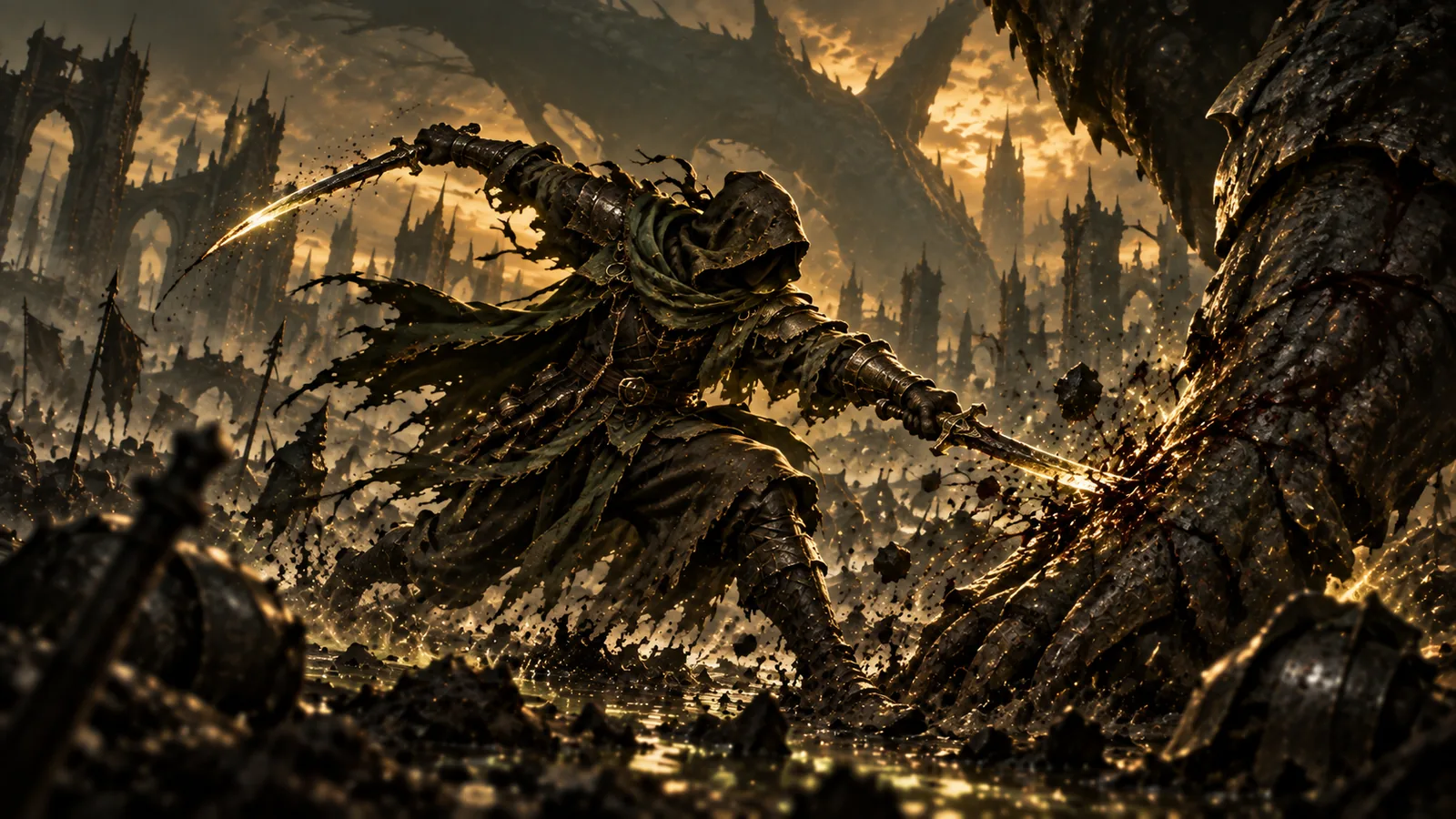 Original editorial illustration of an anonymous agile melee fighter attacking at close range